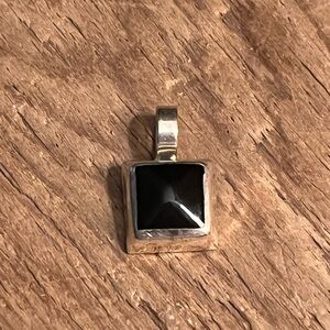 925 Sterling Silver Square Black Onyx Pendant Mexico Artisan Taxco Modernist